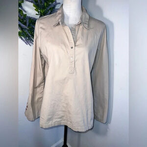 Vintage, 220 Hickory, Lg, khaki, embroidered long sleeve, stretch henley tunic